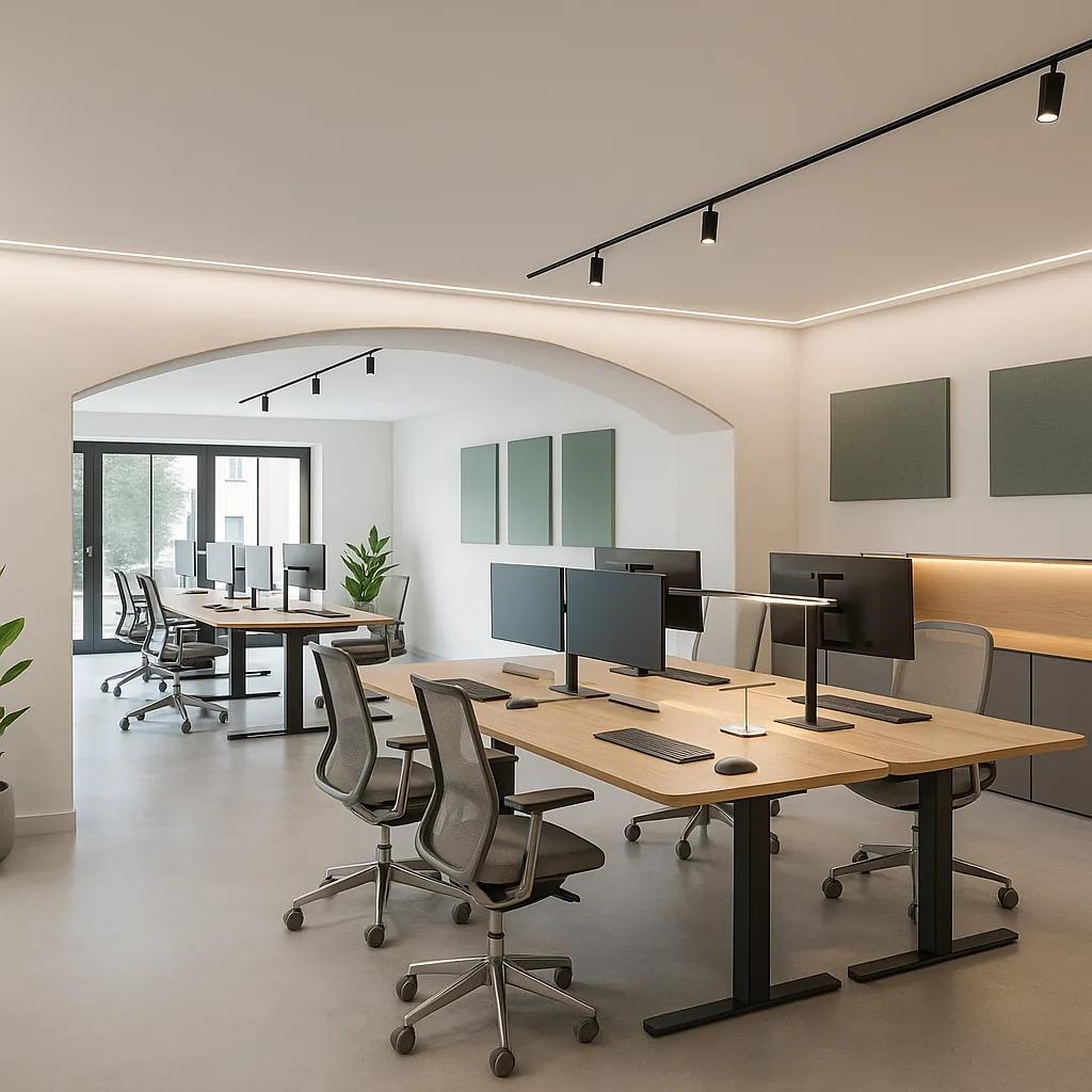 Projection IA d’un bureau en espace ouvert